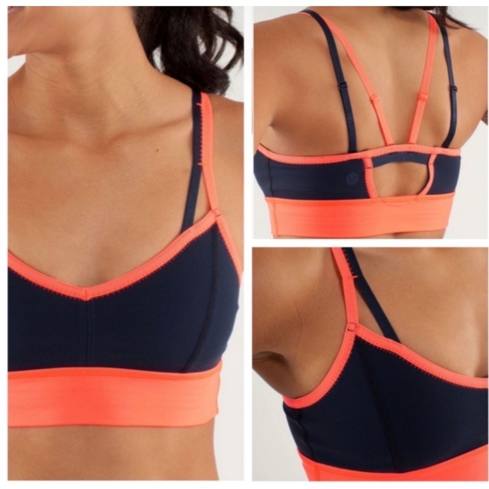 Lululemon Women Navy Coral Wild Tank Sports Bra Size 4 Adjustable Strappy Back